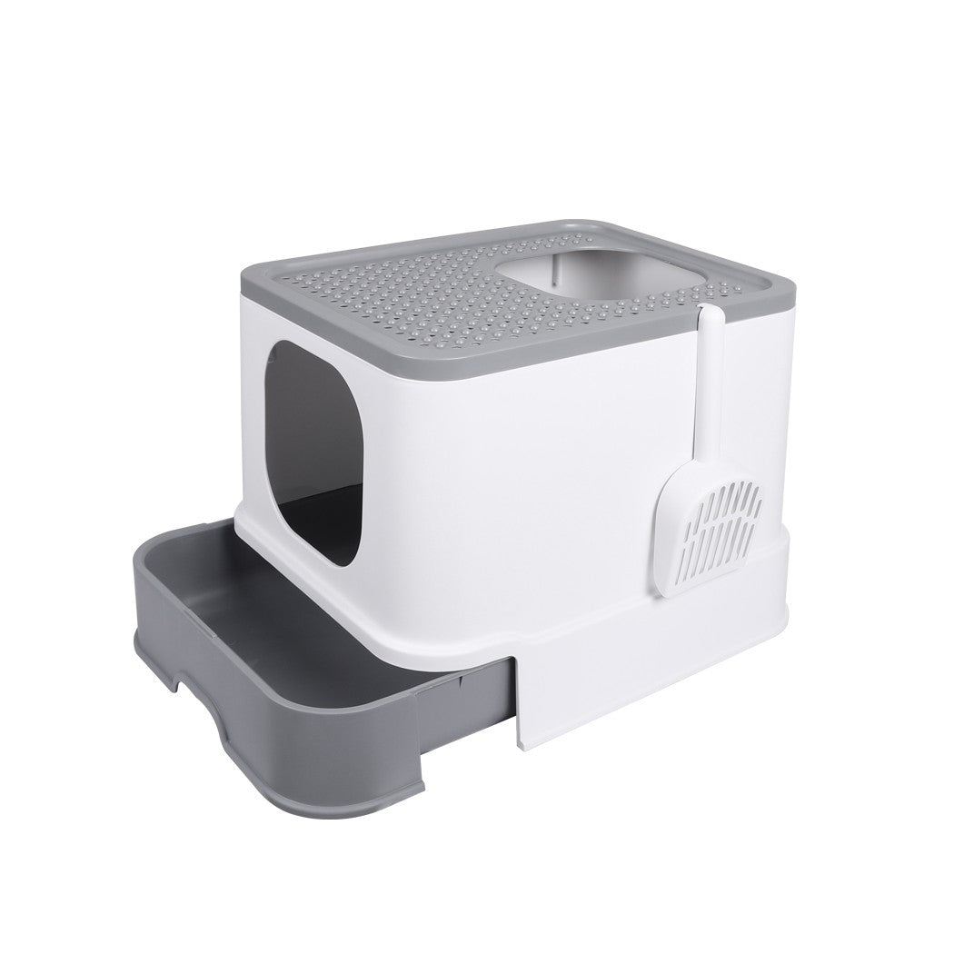 Pawz Cat Litter Box Fully Enclosed Kitty Toilet Tray Pan Container Large Grey