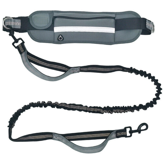 Adjustable Hands-Free Dog Leash Lead + Waist Bag Belt