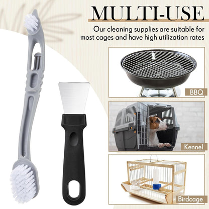 Bird Cage Cleaner with Two Brush Heads Stainless Steel Bird Droppings Cleaning Scraper Long Handle Tool for Cleaning Bird Parrot Cages Pet Supply Cage Accessory