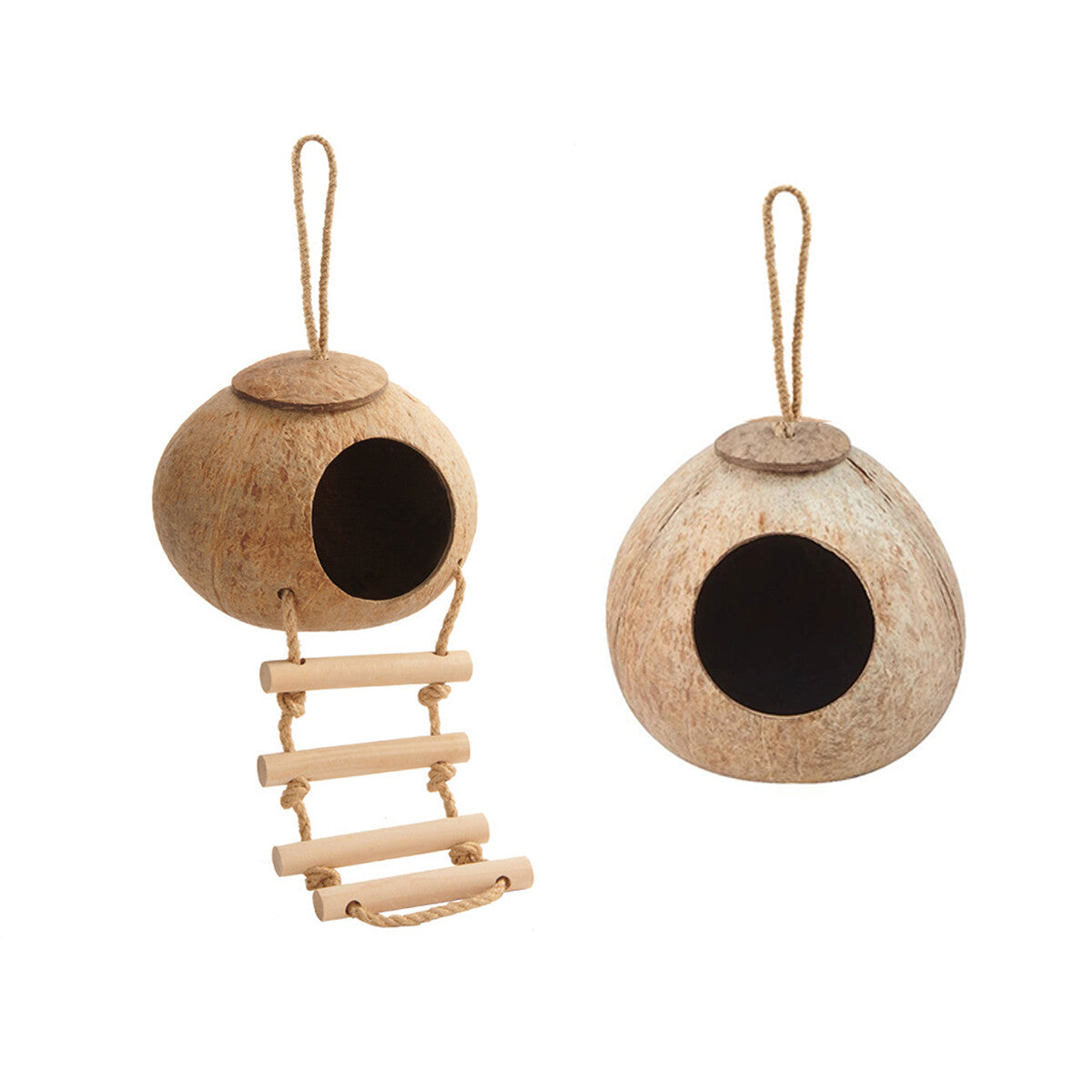 Eco-Friendly Coconut Shell Bird Nest Safe Parrot Parakeet Home Cage Feeder Hut