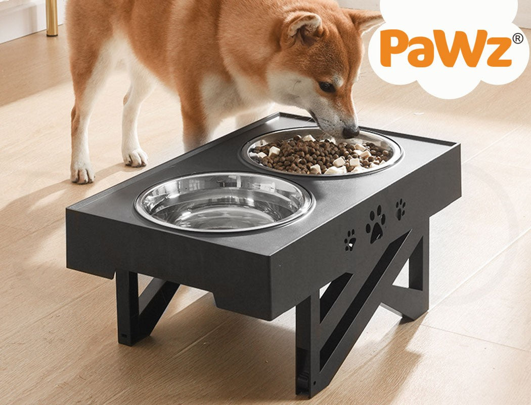 Pawz Elevated Pet Feeder Food Water Double Bowl Adjustable Height Raised Stand