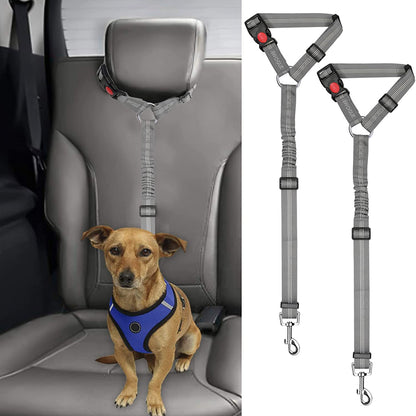 Adjustable Dog & Cat Safety Seat Belt Straps - 2 Pack Reflective Bungee Restraints for Vehicle Harnesses