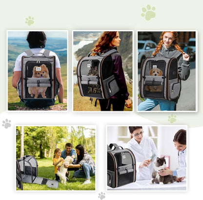 Large Cat Backpack Carrier Expandable for Small Dogs Medium Cats up to 18 Lbs, Foldable for Travel, Hiking, Grey