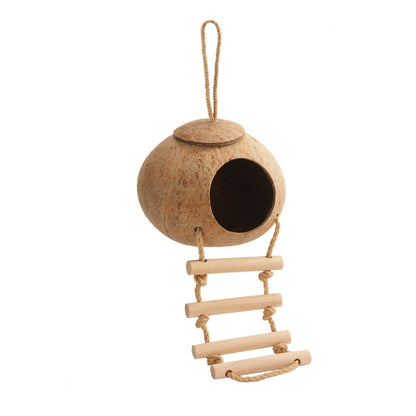 Eco-Friendly Coconut Shell Bird Nest Safe Parrot Parakeet Home Cage Feeder Hut