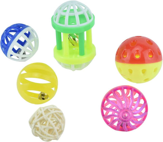 6Pcs Foraging Ball Bird Toys Conures Feeder Toys Parakeets Foot Talon Toy Cockatiel Chewing Training Rattle Bell Balls Parrot Cage Toys for Budgie Lovebirds Playgym Birdcage