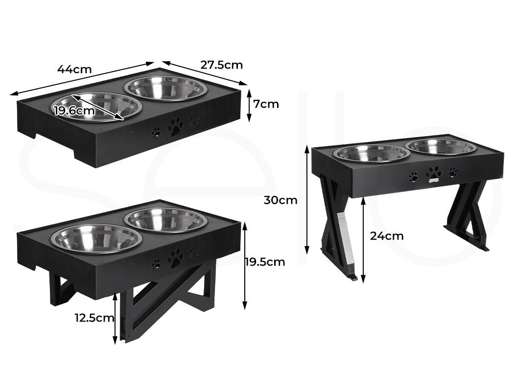 Pawz Elevated Pet Feeder Food Water Double Bowl Adjustable Height Raised Stand