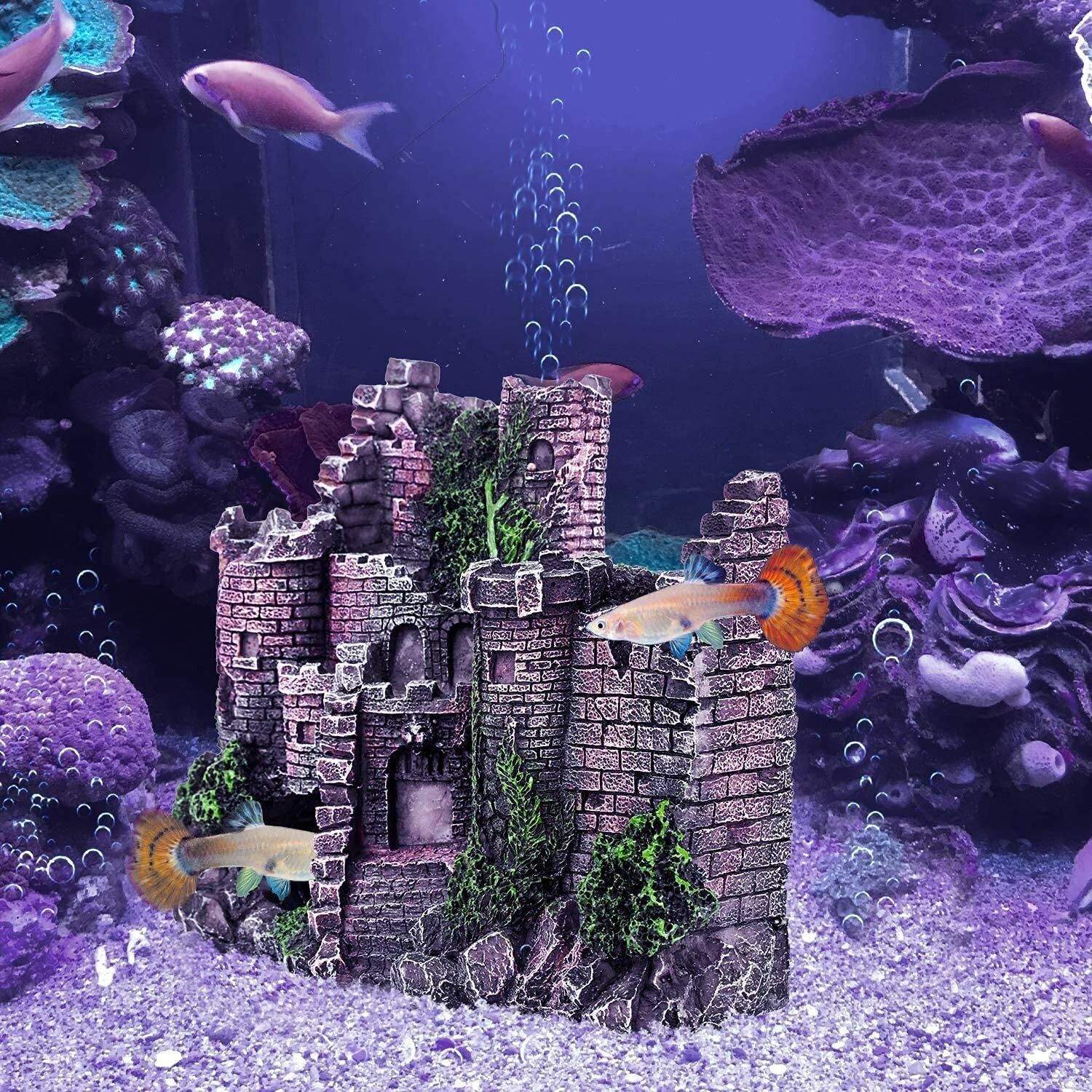 Aquarium Decor Fish Tank Ornament Landscape Ancient Castle Tower Hide Cave Resin