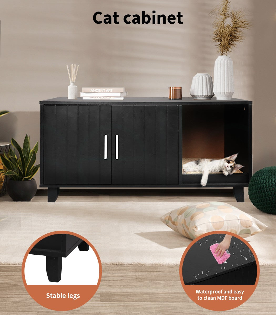 Enclosed Cat Litter Cabinet Box Furniture Scratch Board Side Table Black