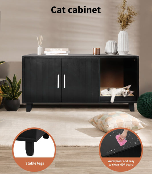 Enclosed Cat Litter Cabinet Box Furniture Scratch Board Side Table Black