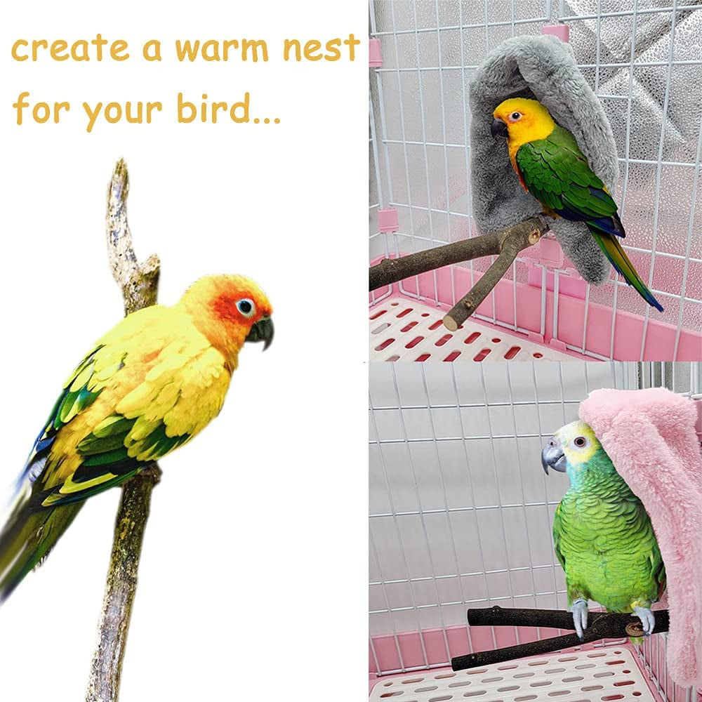 2 Pcs Bird Cozy Corner Fleece Blanket Parrot Plush Snuggle Hut Bird Warm Nest House Bed Hanging Hammock Toy for Parakeet Cockatiel Conures Lovebirds (Grey + Pink)