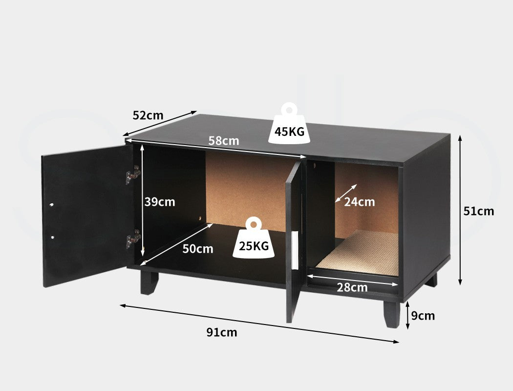 Enclosed Cat Litter Cabinet Box Furniture Scratch Board Side Table Black