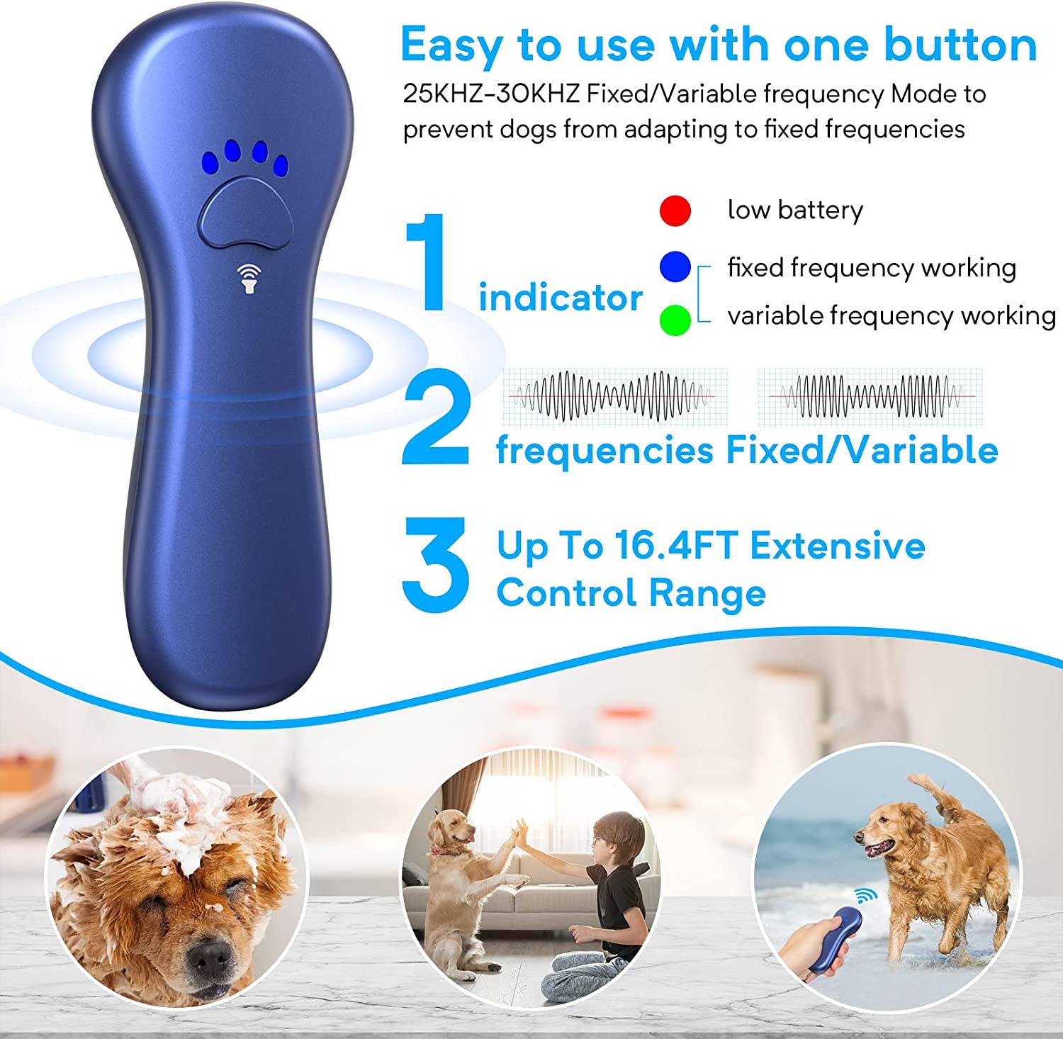 anti Barking Device, Dog Barking Control Devices,Rechargeable Ultrasonic Dog Bark Deterrent up to 16.4 Ft Effective Control Range Safe for Human & Dogs Portable Indoor & Outdoor(Blue)