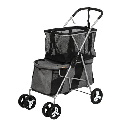 Pawz Pet Stroller Pram Dog Cat Carrier Foldable Large 4 Wheels Shopping Trolley