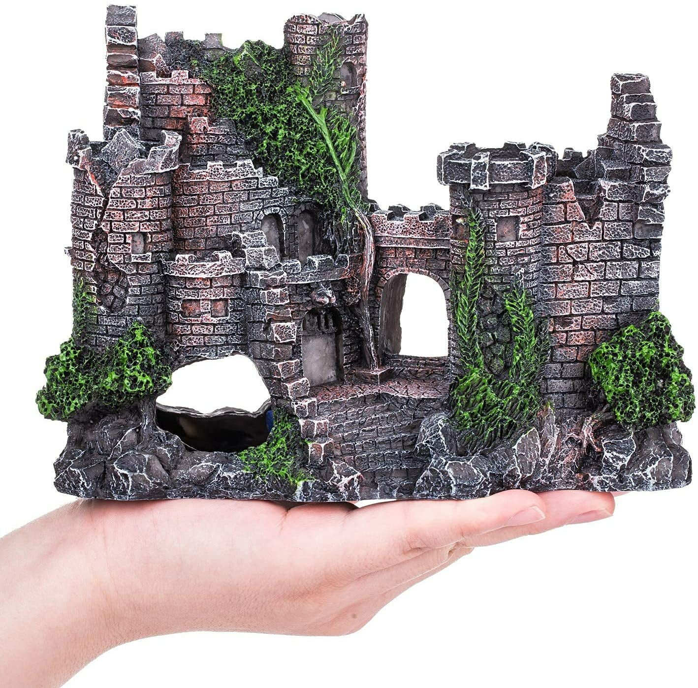 Aquarium Decor Fish Tank Ornament Landscape Ancient Castle Tower Hide Cave Resin