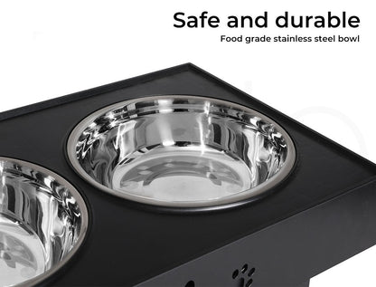 Pawz Elevated Pet Feeder Food Water Double Bowl Adjustable Height Raised Stand