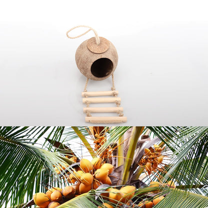 Eco-Friendly Coconut Shell Bird Nest Safe Parrot Parakeet Home Cage Feeder Hut