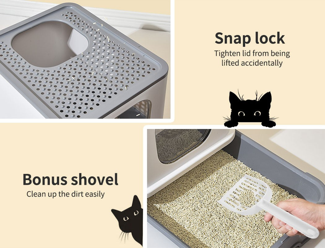 Pawz Cat Litter Box Fully Enclosed Kitty Toilet Tray Pan Container Large Grey