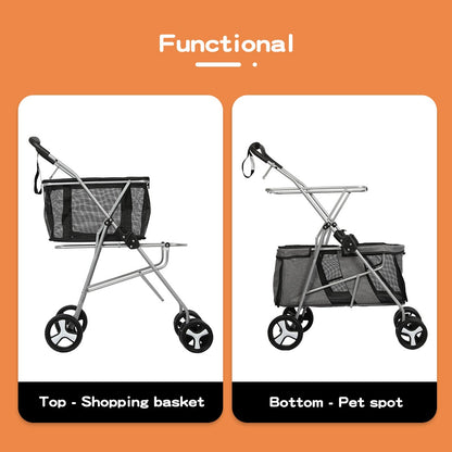 Pawz Pet Stroller Pram Dog Cat Carrier Foldable Large 4 Wheels Shopping Trolley