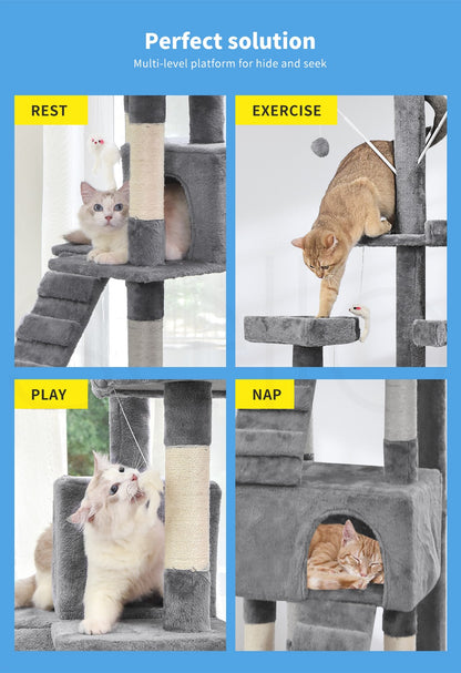 Pawz Cat Tree Scratching Post Scratcher Tower Condo House Furniture Grey 210Cm
