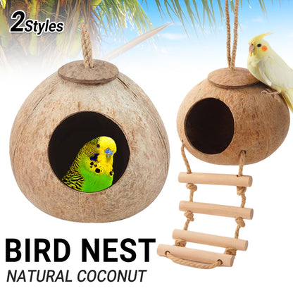 Eco-Friendly Coconut Shell Bird Nest Safe Parrot Parakeet Home Cage Feeder Hut