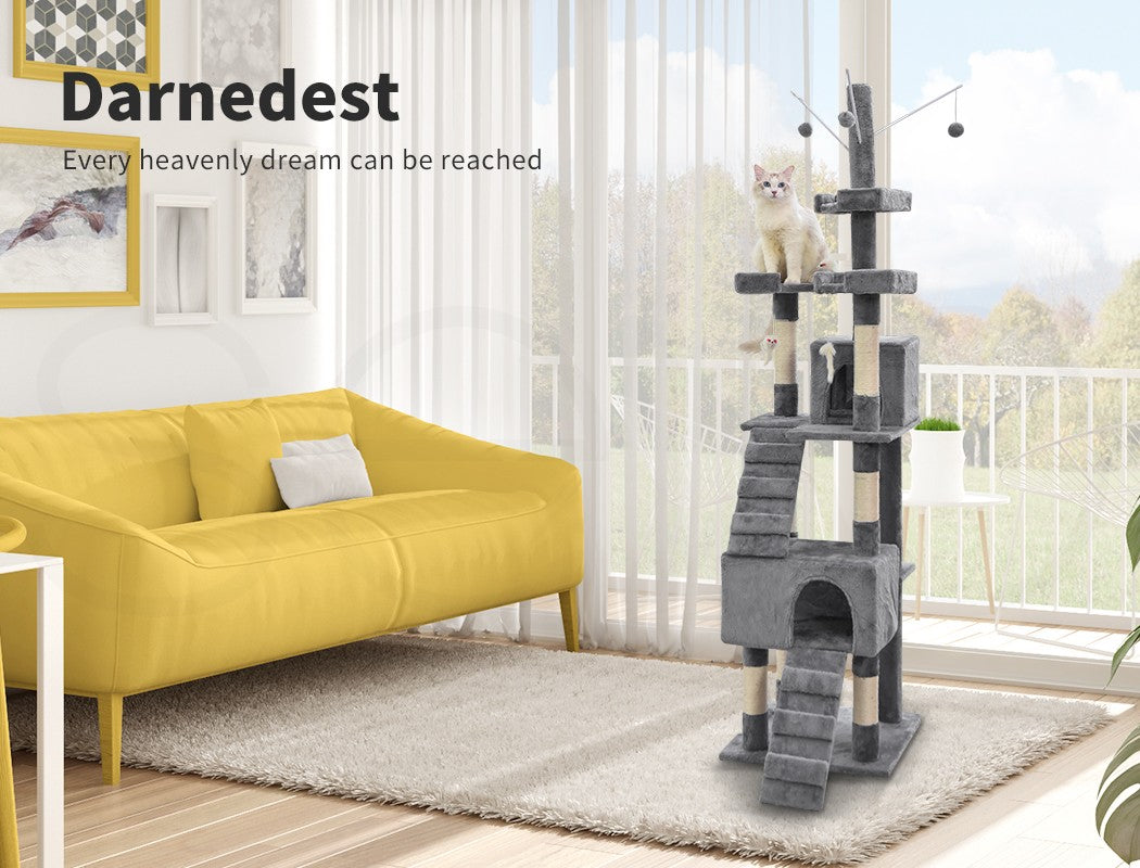 Pawz Cat Tree Scratching Post Scratcher Tower Condo House Furniture Grey 210Cm