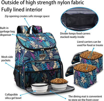 Dog Travel Bag, Airline Approved Pet Supplies Backpack, Dog Travel Backpack with 2 Silicone Collapsible Bowls and 2 Food Baskets