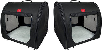 Portable 2-In-1 Double Pet Kennel/Shelter, Fabric, Black/Royal Blue 20"X20"X39" - Car Seat-Belt Fixture Included (Black)