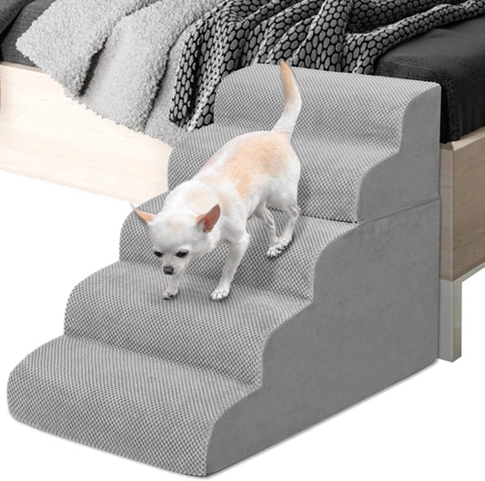 Dog Stairs and Ramp, 5-Step Pet Stair for High Beds and Couch, Large Dogs with Removable Washable Cover, Non-Slip Soft Foam for Injured Older Pets, Grey-62 Cm High