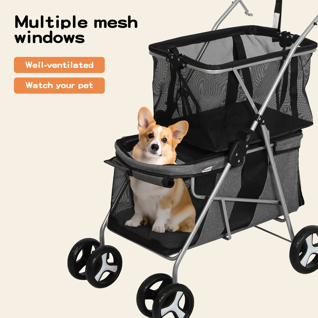 Pawz Pet Stroller Pram Dog Cat Carrier Foldable Large 4 Wheels Shopping Trolley