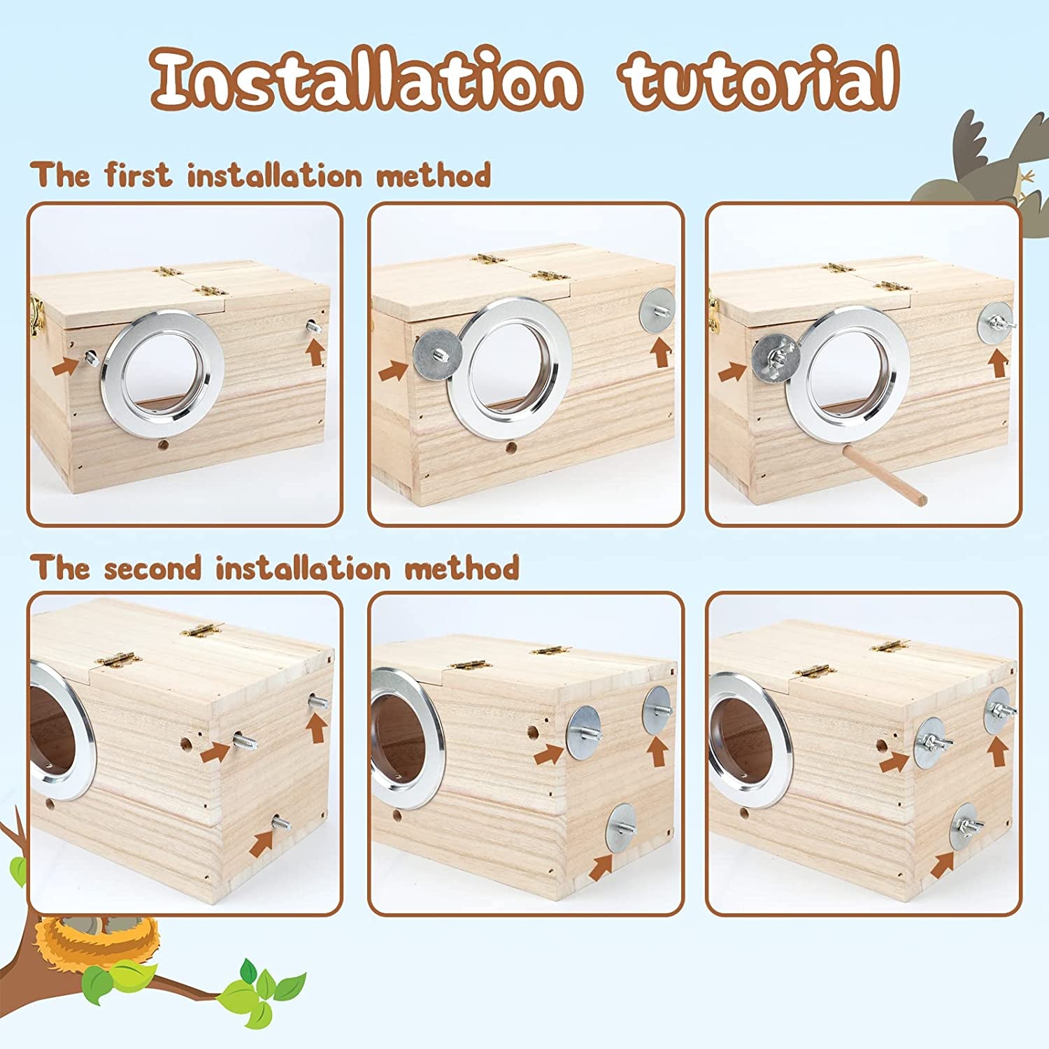 Parakeet Nesting Box Transparent Bird House for Cage Natural Wood Breeding Box for Parrot Parakeet Cockatiel Lovebirds Budgie Conure and Other Small Birds