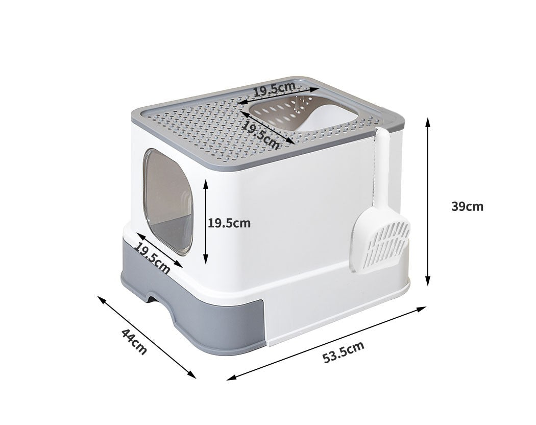 Pawz Cat Litter Box Fully Enclosed Kitty Toilet Tray Pan Container Large Grey