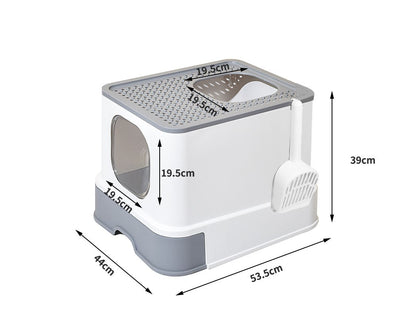 Pawz Cat Litter Box Fully Enclosed Kitty Toilet Tray Pan Container Large Grey