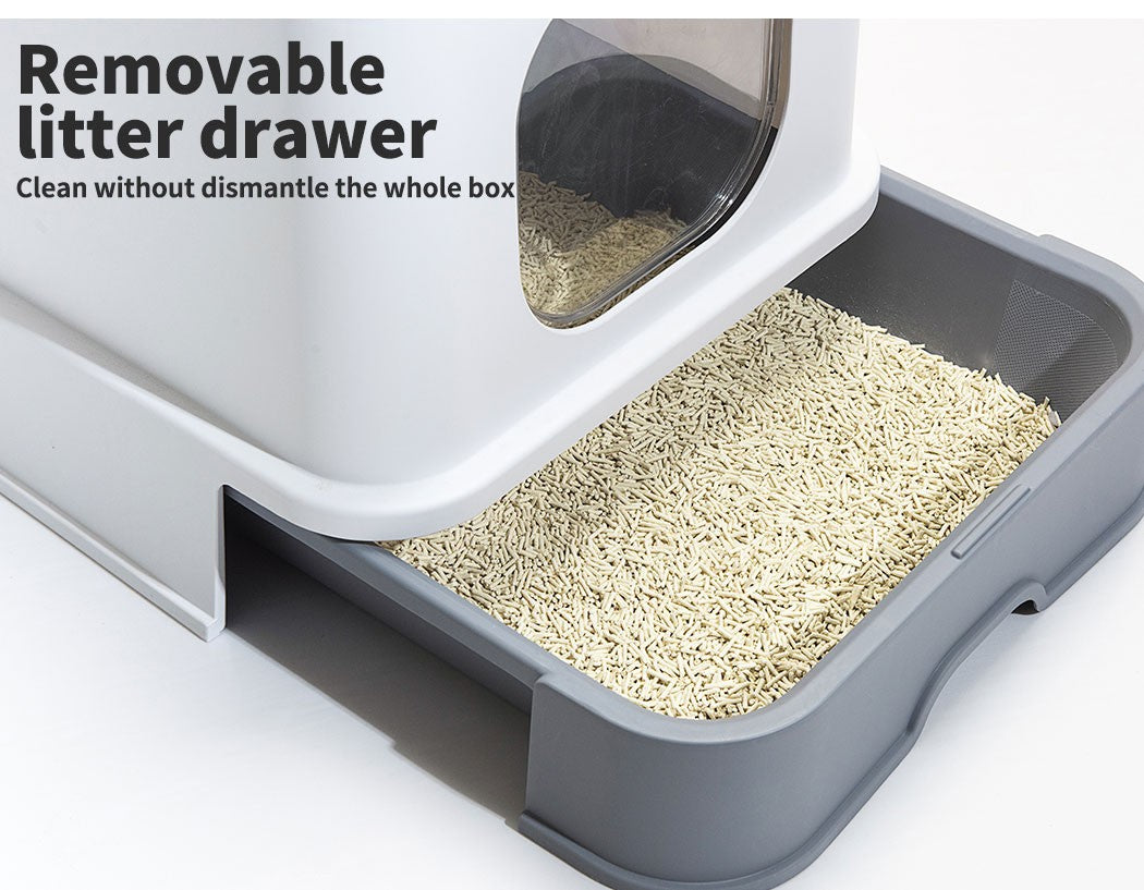 Pawz Cat Litter Box Fully Enclosed Kitty Toilet Tray Pan Container Large Grey