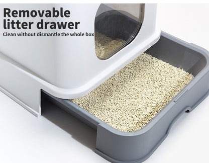 Pawz Cat Litter Box Fully Enclosed Kitty Toilet Tray Pan Container Large Grey