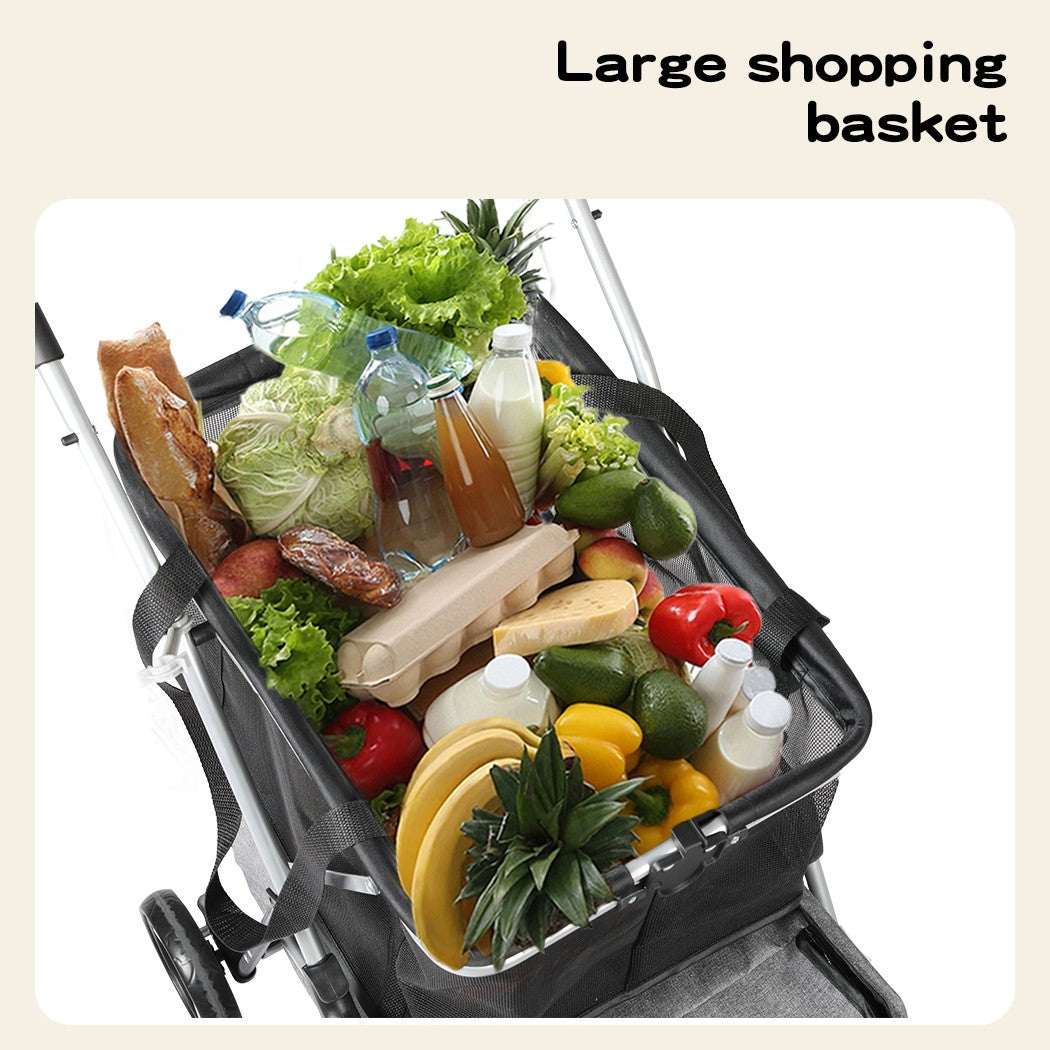 Pawz Pet Stroller Pram Dog Cat Carrier Foldable Large 4 Wheels Shopping Trolley