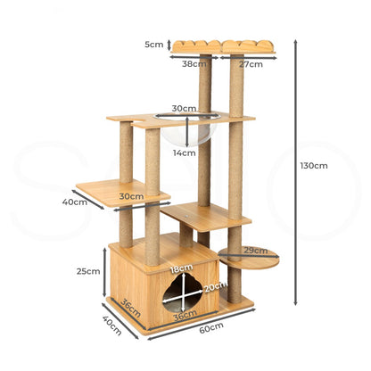 Cat Tree Scratching Post Scratcher Cats Tower Wood Condo Toys House 130Cm