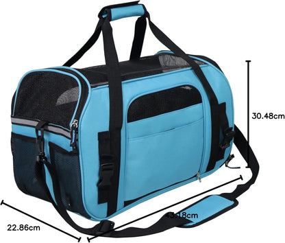 Soft Sided Pet Carrier (3 Year Warranty, Airline Approved), Multiple Sizes and Colors Available (Medium: 17" L X 9" W X 12" H, Sky Blue)