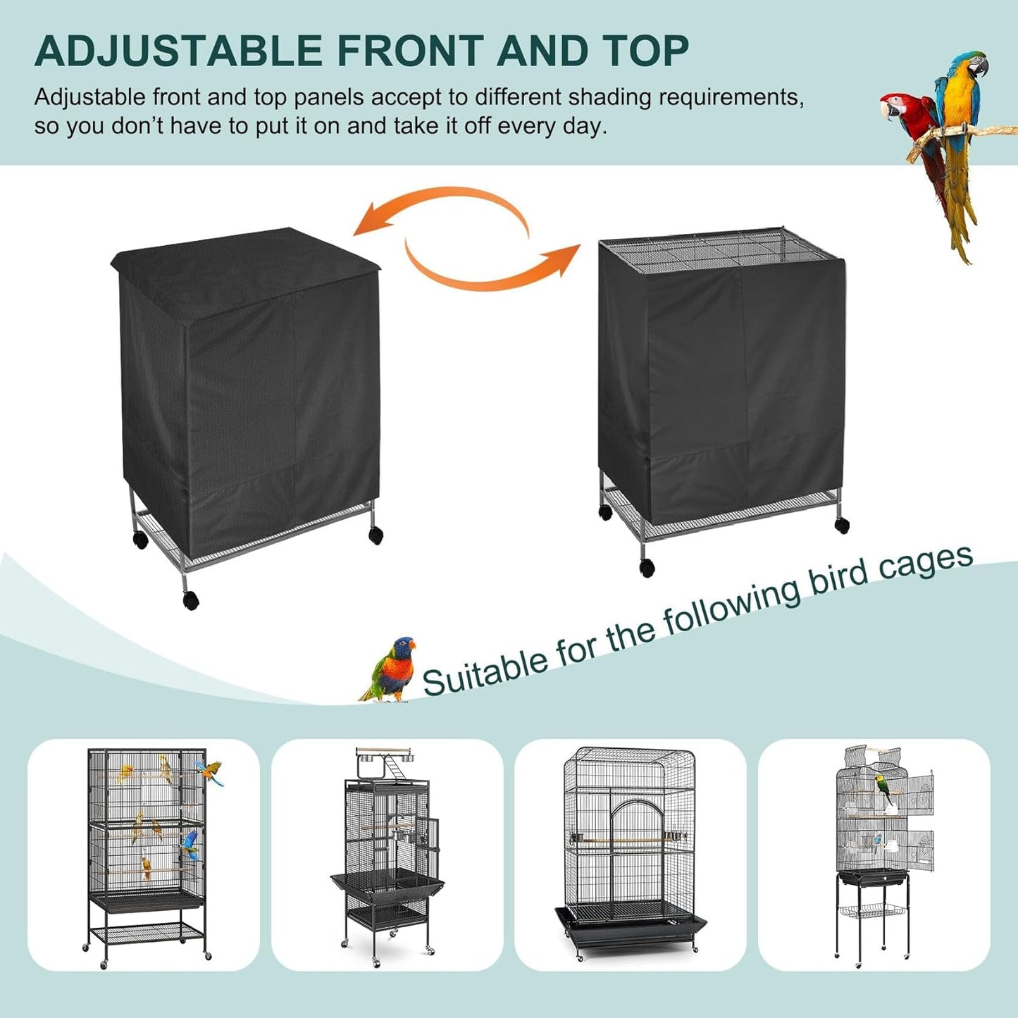 Pet Cage Cover with Removable Top Panel - Good Night Cover for Bird Critter Cat Cage to Small Animal Privacy & Comfort (Medium, Black)