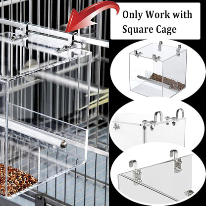 No Mess Automatic Bird Feeder for Cage - Acrylic No Spill Seed Feeder for Parakeet, Parrot, Cockatiels, Lorikeet, Lovebirds - 6.4Inch