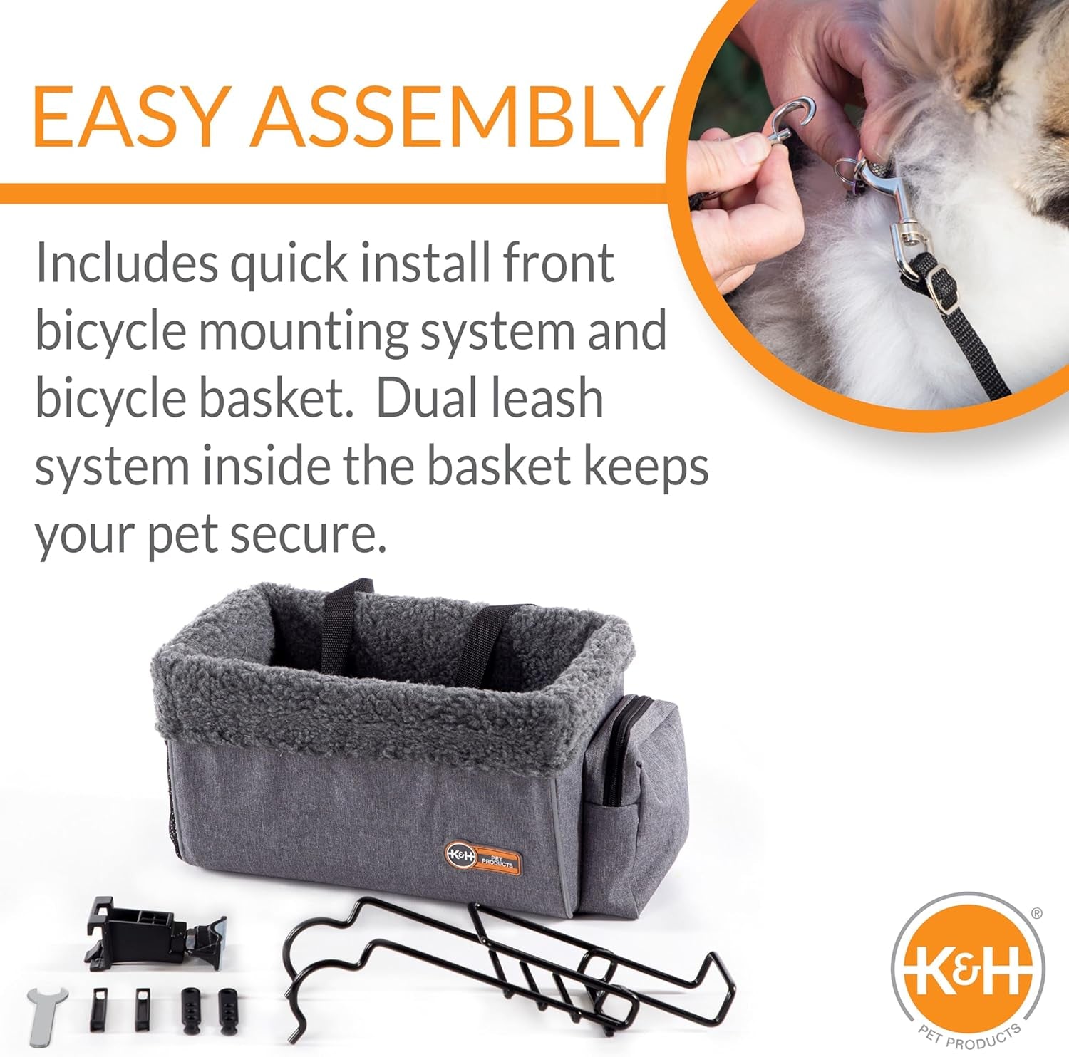 Travel Bike Basket for Pets Classy Gray Large 12 X 16 X 10 Inches
