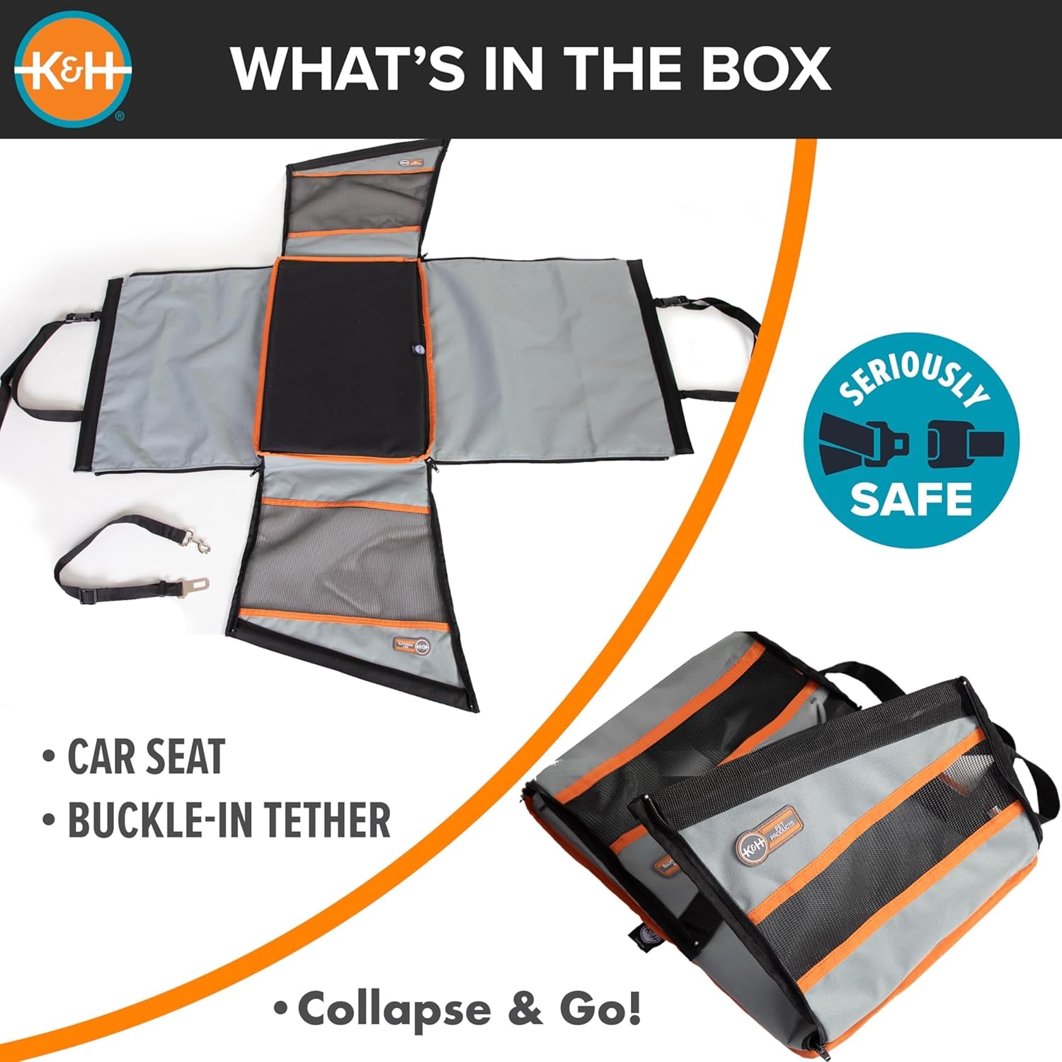Buckle N' Go Dog Car Seat for Large Dogs, Waterproof Fabric with Breathable Mesh & Adjustable Dog Seat Belt for Car, Dog Hammock for Car, Dog Carrier Dog Car Seat Cover - Gray MD/LG