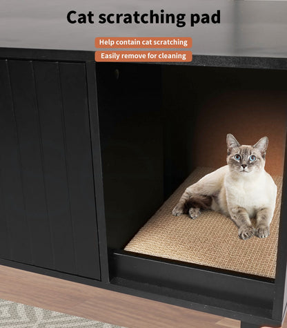 Enclosed Cat Litter Cabinet Box Furniture Scratch Board Side Table Black