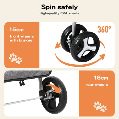 Pawz Pet Stroller Pram Dog Cat Carrier Foldable Large 4 Wheels Shopping Trolley